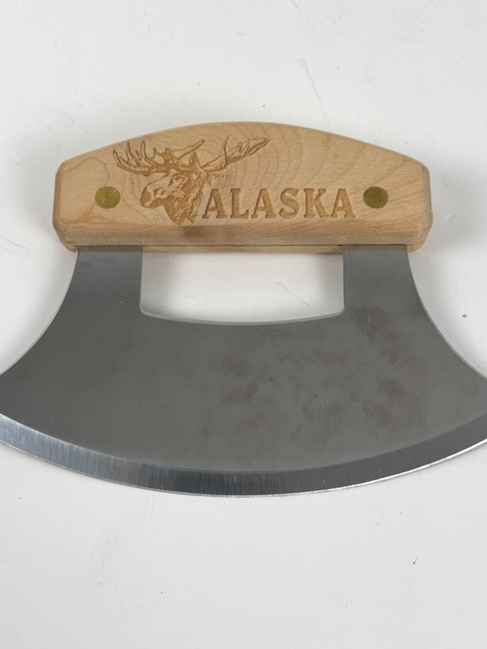 Alaska Ulu Knife Pizza Cutter Wood Base And Handle 6" Blade MC-209